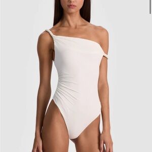 Alice + Olivia Off-White One-Shoulder Bodysuit